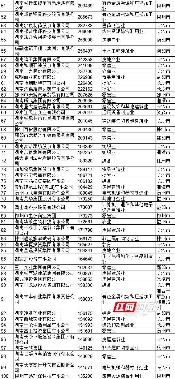 湖南省民營企業(yè)百強名單